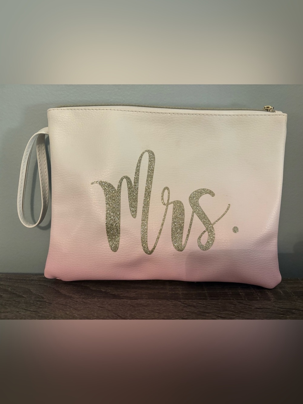 Mrs. Glitter Ombre Cosmetic Pouch - Pink and Gold